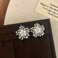 Silver snowflake earrings with white pearls and crystals displayed in a velvet box - Silver Firework Pearl Stud Earrings (A-1552)