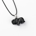 Pendentif éléphant en agate noire polie avec cordon, design sculpté avec finesse à la main - Obsidienne 1pc