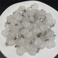 Polished white natural crystal apple pendants with silver metal clasps in a bulk set - White Quartz
