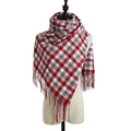 Plaid scarf in red, grey and white with long tassels, warm British style neck wrap - 180cm x 70cm / Red