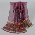 Pañuelo de gasa morado oscuro con estampado mandala bohemio y bordes coloridos - Étnico Púrpura-Rojo