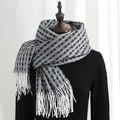 Thick warm cashmere-like scarf featuring black and white honeycomb pattern with tassels - 70*180cm / Tassel / Black & White