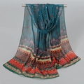 Bufanda de gasa estilo étnico con estampado geométrico detallado en naranja y azul - Teal Blue Ethnic