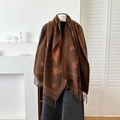 Thick dark brown cashmere scarf with orange heart and teddy bear jacquard pattern - Dark Coffee