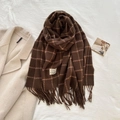 Dark brown plaid scarf with fringe, soft cashmere-like fabric for autumn and winter style - 180cmx65cm / Dark Coffee