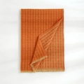 Thick cashmere-like scarf with orange gold clover jacquard pattern and fringe tassels - 70*180cm / Short Tassel / Orange