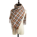Écharpe classique à motif pied-de-poule avec franges en marron gris et blanc - 180cm x 70cm / Kaki
