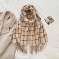 Classic beige and coffee plaid scarf with tassels in a premium cashmere-like texture - 180cmx65cm / Khaki