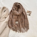 Brown plaid scarf in soft cashmere-like fabric with elegant tassels and brand tag - 180cmx65cm / Brown