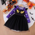 Toddler girls long sleeve Halloween princess dress with purple cat eye and black tulle skirt - 100cm / Black