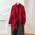 Châle pashmina vintage jacquard rouge et noir avec de longues franges - Rouge / 180x65cm