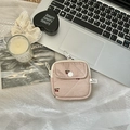 Quilted cherry print mini earphone storage bag with metal hook and snap pocket - Pink Cherry Print