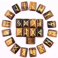 Set di rune in occhio di tigre con incisioni dorate Futhark per divinazione e guarigione - Occhio di tigre