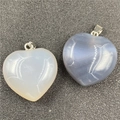 Beige and blue-grey heart-shaped agate stone pendants with silver metal clasps - Grey Agate