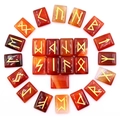 Set aus 25 polierten Runensteinen aus rotem Achat mit goldener Gravur für Wahrsagung - Roter Achat