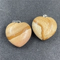 Set of 30mm heart-shaped natural wood stone pendants with silver metal clasps - Jasper