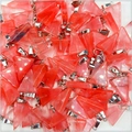 Close-up of bulk triangle crystal agate pendants in vibrant orange-red with silver bails - Watermelon Red (Synthetic)