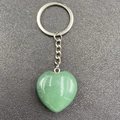 Portachiavi con cuore in agata verde da 30mm lucida e anello in metallo argentato - Aventurina verde
