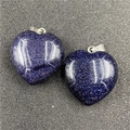 Pair of heart-shaped blue sandstone pendants with sparkling starry sky effect - Blue Sandstone (Synthetic)