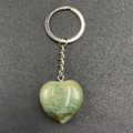 Portachiavi con ciondolo a cuore in agata verde lucida e anello in metallo argento - Agata Indiana