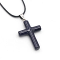 Blue goldstone cross necklace pendant with shimmering sparkles and black woven cord - Blue Goldstone (Synthetic)