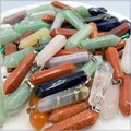 Hexagonal crystal stone pendants in assorted materials with silver metal clasp - Mixed Random