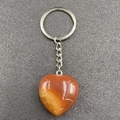 Portachiavi a cuore in agata rossa con pietra naturale lucida e anello in metallo argento - Agata rossa