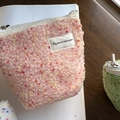 Borsa per trucco rosa in lana di agnello con pois colorati ed etichetta stella - Rosa