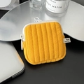 Yellow quilted mini coin pouch with vertical stitching and hanging clip in a variant style - Yellow