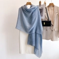Light blue minimalist long scarf with fine fringe trim worn over a white dress - 90*180cm / Blue