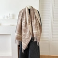 Beige and brown vintage forest landscape jacquard scarf with decorative tassels - Light Coffee / 180x65cm