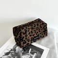 Leopard print corduroy makeup bag with large capacity and stylish gold zipper closure - Leopard Style