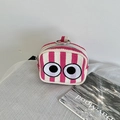 Pink and white striped mini bag with big eye embroidery and silver ring zipper - Rose Red