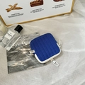 Klein blue quilted square earphone pouch with padding and white metal hook - Dark Blue