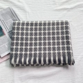 Winter pashmina scarf featuring grey and white geometric diamond pattern with tassels - Gray