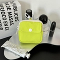 Portable neon green mini square coin purse with white snap button and metal hook - Yellow