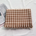 Thick houndstooth patterned scarf in brown and white with decorative fringed edges - Khaki Figure-Eight Pattern