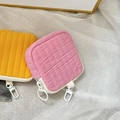 Quilted fabric mini pouch in yellow and pink with white zippers and carabiners - Bright Pink