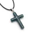 Deep green agate cross pendant with smooth polished finish on black woven cord necklace - India Agate