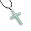 Natural light green aventurine stone cross pendant necklace with black cord - Green Aventurine