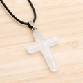 White semi-transparent natural stone cross pendant necklace with black cord - White Crystal