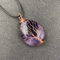 Pendentif améthyste goutte avec motif arbre de vie en fil enroulé pour bijoux - Améthyste