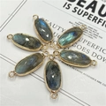Détail de six connecteurs ovales en labradorite facettée avec bordure dorée pour bijoux - Labradorite
