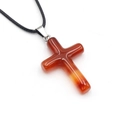 Red agate cross pendant necklace with black braided rope and silver metal buckle - Red Agate