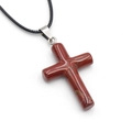 Natural red jasper cross pendant necklace with black wax cord and mineral texture - Red Jasper