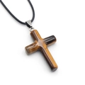 Tiger eye stone cross pendant necklace with brown striped texture and black woven cord - Tiger's Eye