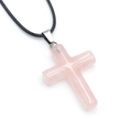 Minimalist natural rose quartz crystal cross pendant on a black cord necklace - Rose Quartz