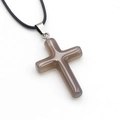 Grey natural agate cross pendant necklace on a minimalist black braided cord - Grey Agate