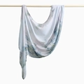 Ethnic rayon headscarf with light blue and green watercolor patterns on white base - 180cm x 70cm / White with Blue Green Watercolor Texture (YW511-1#)
