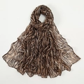 Detailed view of the sheer zebra print fabric texture on a long chiffon fashion scarf - Khaki Animal Print (VE004-1#)